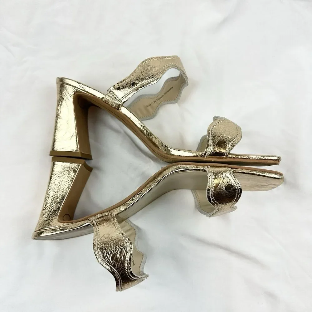 Dolce Vita Ilva Women's Sz 11W Gold Heeled Mule Sandals Chunky Heel